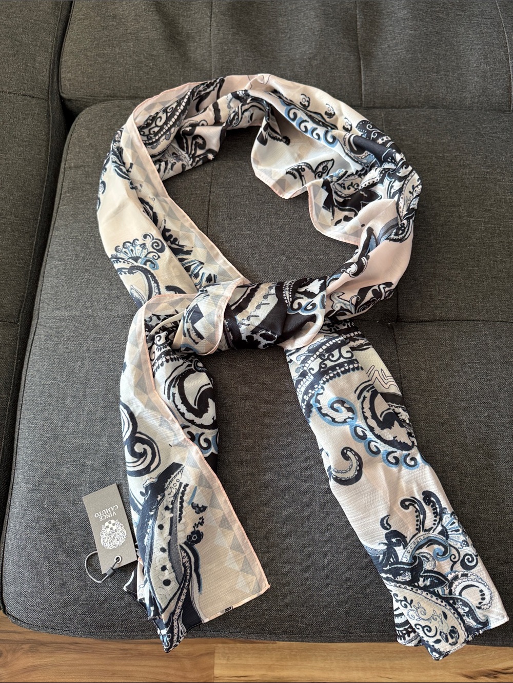 Vince Camuto Black and Light Pink Paisley Sheer Scarf